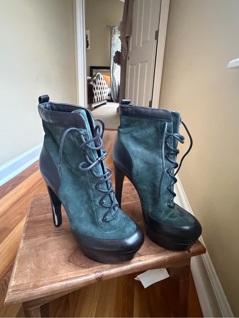 Women's Emerald Suede Lace-Up High Heel Booties